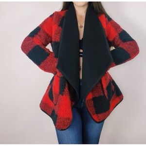 Sonoma Sherpa Plaid Open Front Fleece Jacket Sz XL